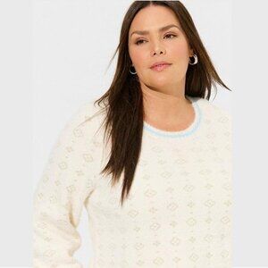 Torrid - Baby Eyelash Lurex Pullover Sweater in Gemmie Motifs Dew Off-White‌